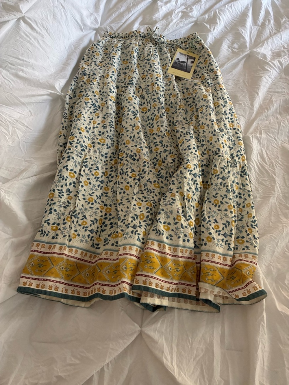 Trovata Cream Floral Maxi Skirt with Yellow Border